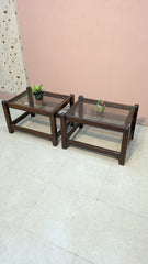 Solid Oak Wood Corner Table pair