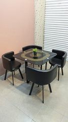 ELEGANT BLACK & GOLD 4-SEATER DINING TABLE SET