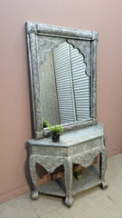 Handcrafted Silver Embossed Work Console with Mirror