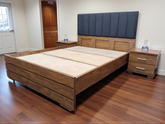 Tgsc Designs Brand New Complete Bedroom Set King Size Bed ( Cushioned Headboard) With 2 Side Tables, Stylish Dressing Table, 2 Door Almirah & 2 Door Divider. (Subject To Price Change)
