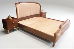Brand New Ash Wood Cushioned Bed with 2 Night Stands