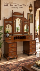 Antique Mid Century Solid Burma Teak Wood Dressing Table