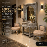 Traditional Embossed Metal Console, Mirror & 2 Accent Chairs