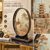 🏯 Vintage Chinese Hand-Carved Cork Diorama Decorative