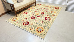 Imported Vintage Uzbekistan Suzani Hand Knotted Carpet
