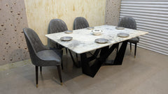 Modern Design 6 Seater Dining Table with Marble Top