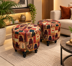 Beautiful Pair Of Printed Ottoman Stool