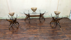 Solid Sheesham Wood Center Table and Side Tables Set
