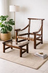 Antique 1960s Brazilian Jacanda Armchair with Ottoman
