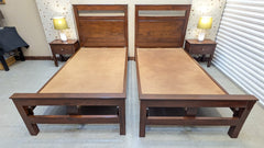 Solid Sheesham Wood Pair Of Single Beds with 2 Side Tables