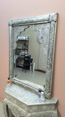 Elegant Handcrafted Silver Console Table with Mirror