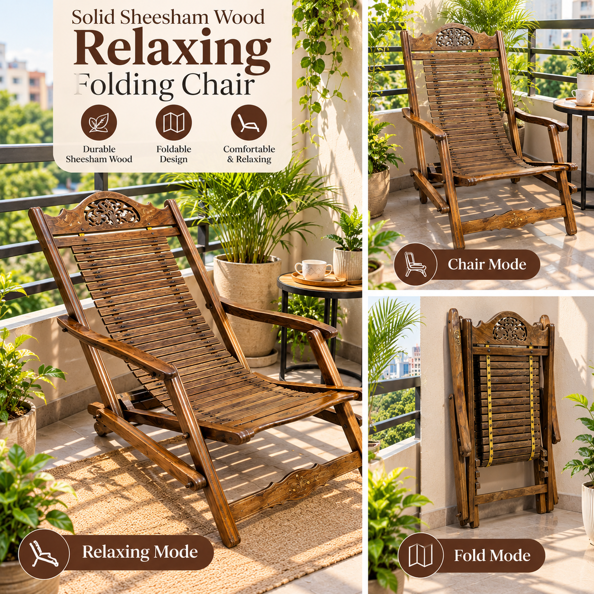 Solid Sheesham Wood Folding Chair