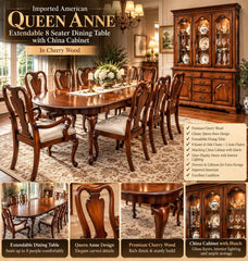 Imported American Queen Anne Extendable 8 Seater Dining Table with China Cabinet Cum Divider