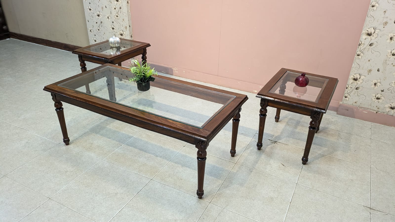 Solid Sheesham Wood Center Table Side Table Set