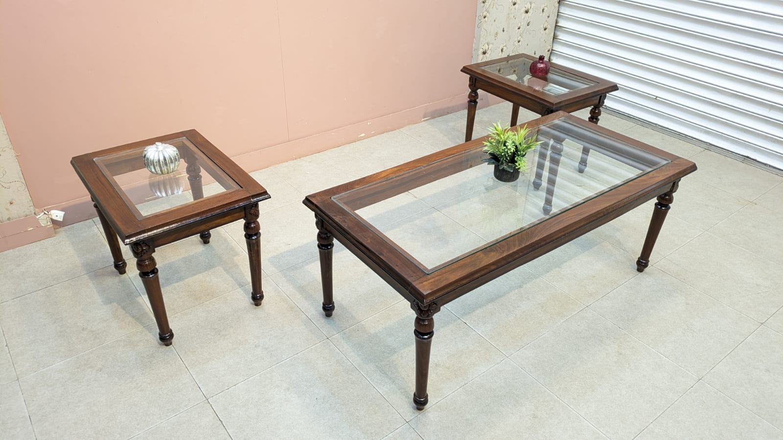 Solid Sheesham Wood Center Table Side Table Set