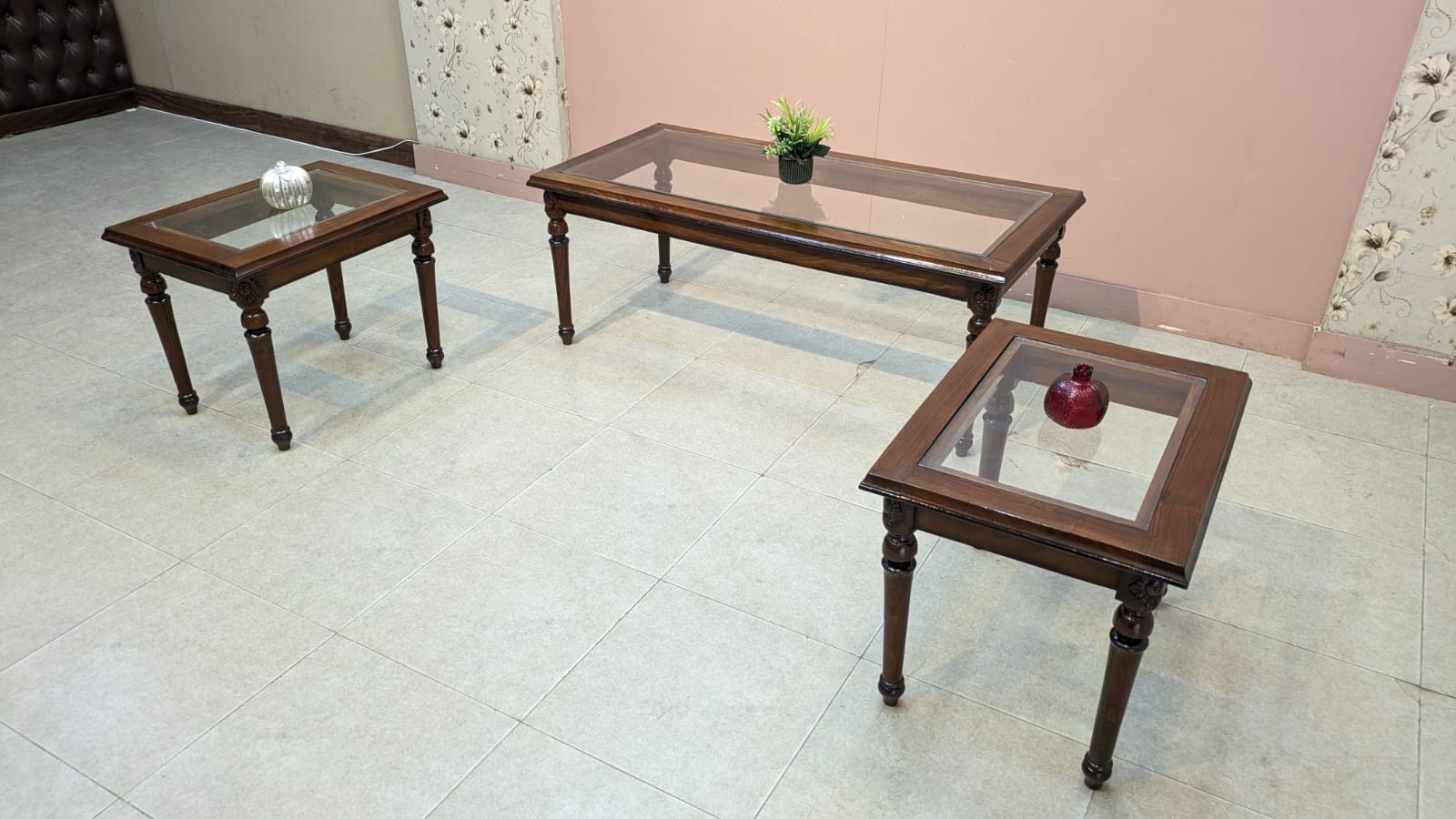 Solid Sheesham Wood Center Table Side Table Set