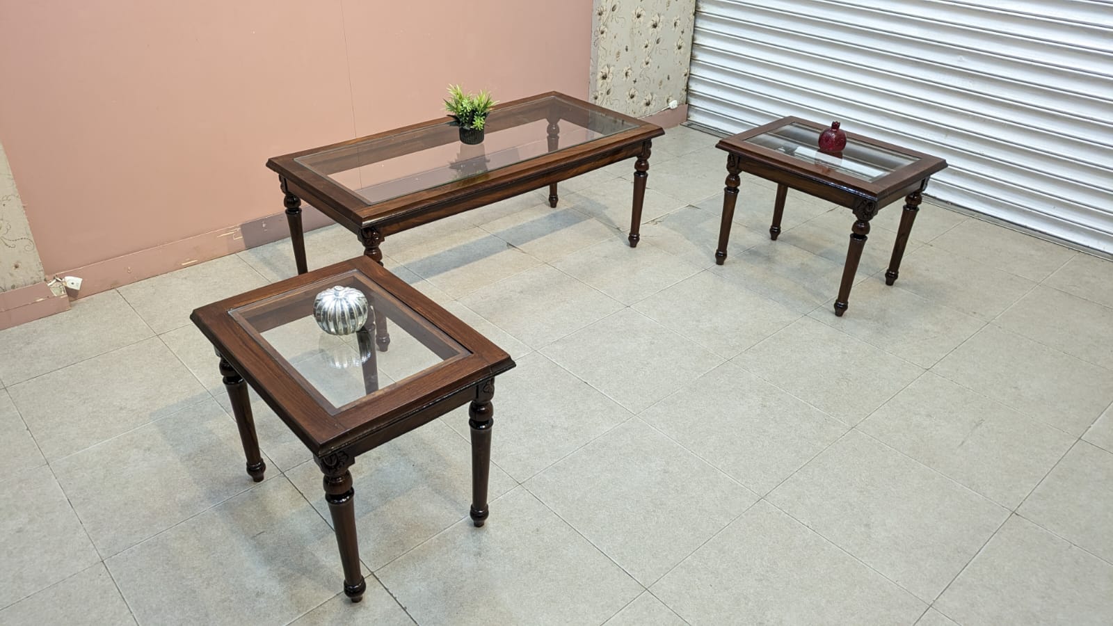 Solid Sheesham Wood Center Table Side Table Set