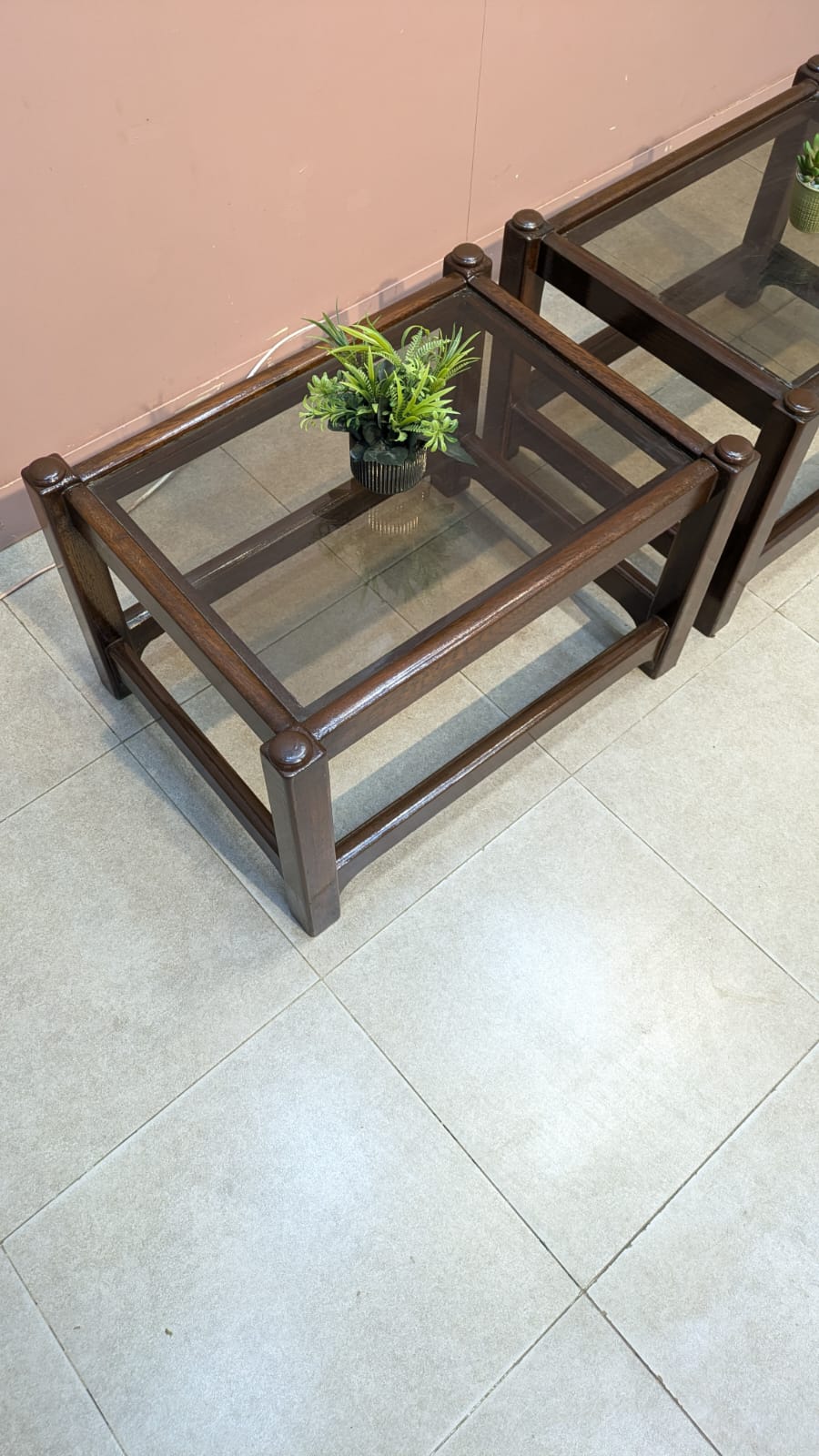 Solid Oak Wood Corner Table pair