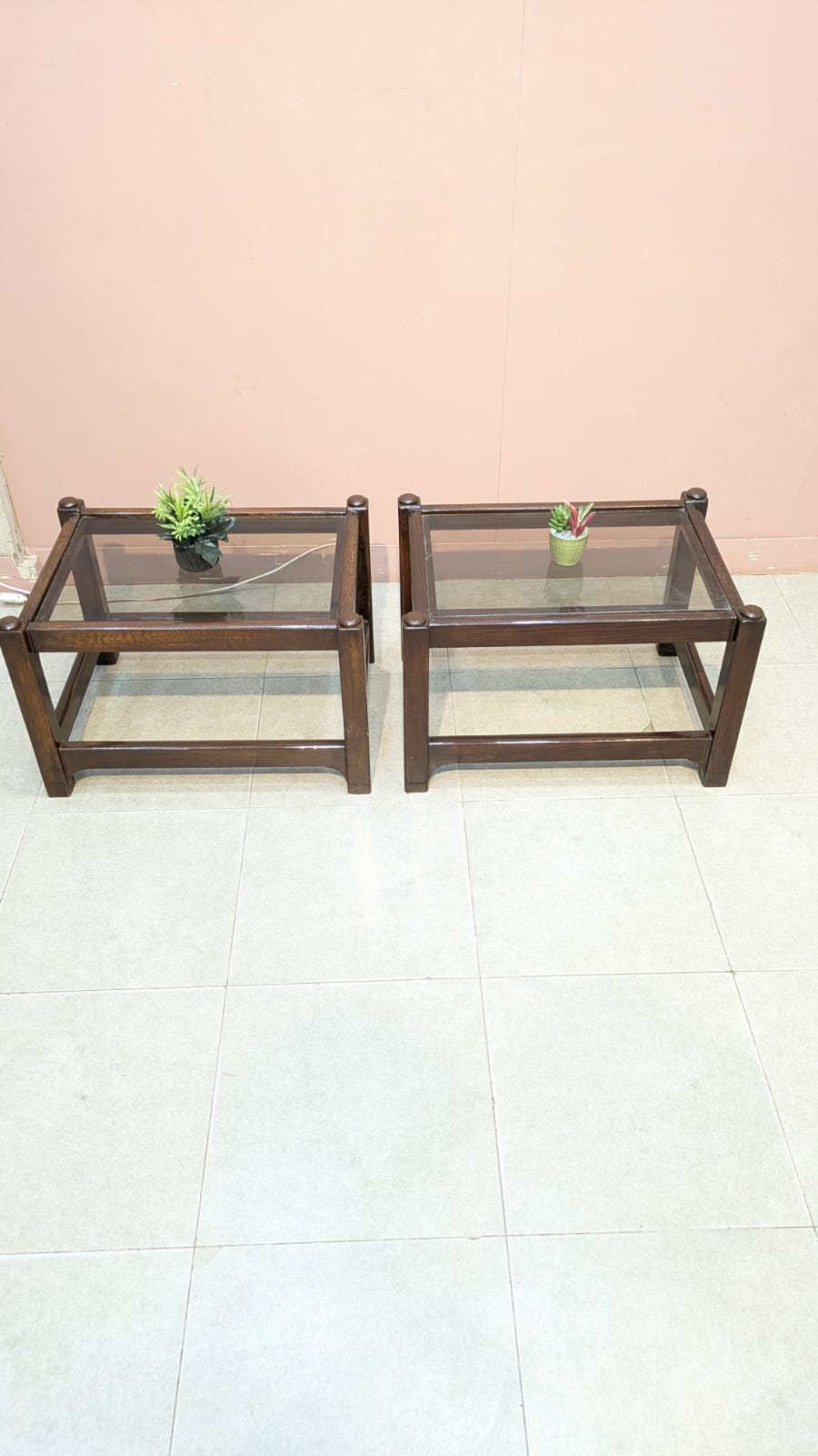 Solid Oak Wood Corner Table pair