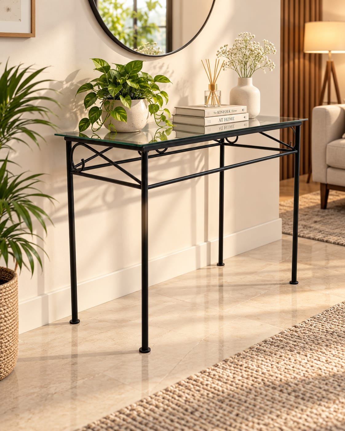 Modern Design Glass Top Console Table