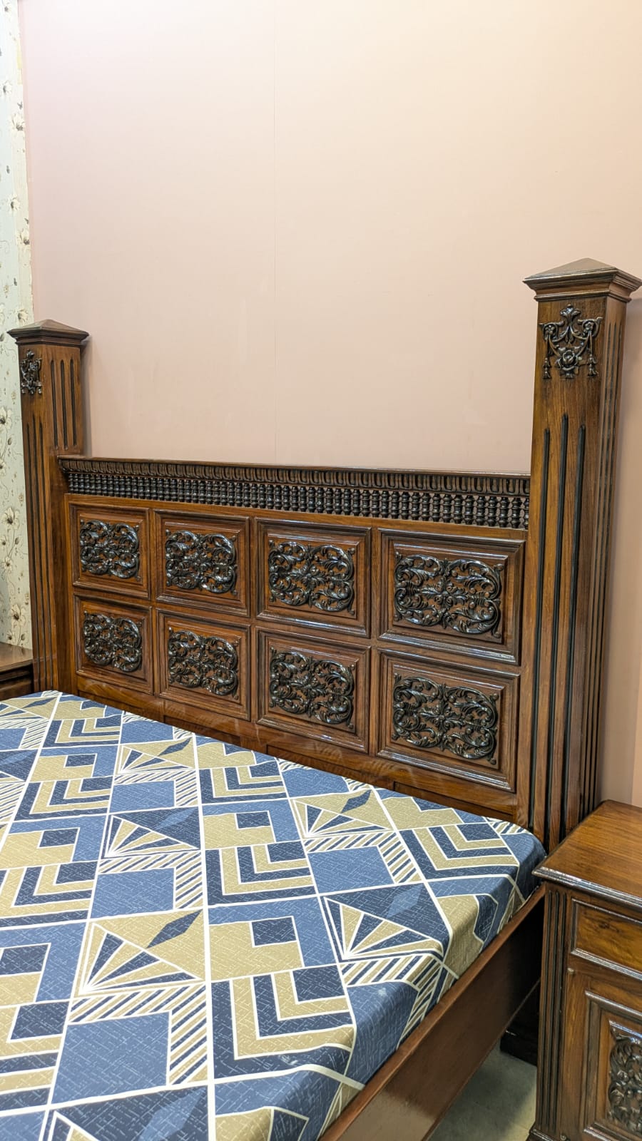 Solid Sheesham Wood King Size Bed Set