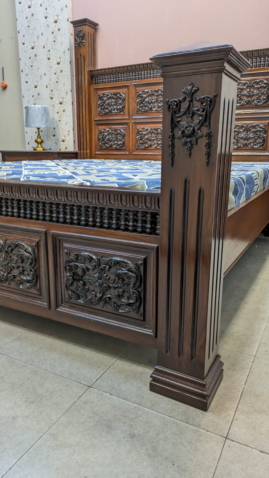Solid Sheesham Wood King Size Bed Set