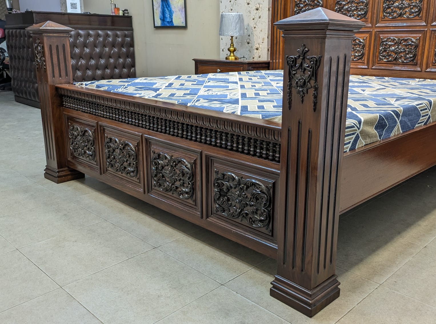 Solid Sheesham Wood King Size Bed Set