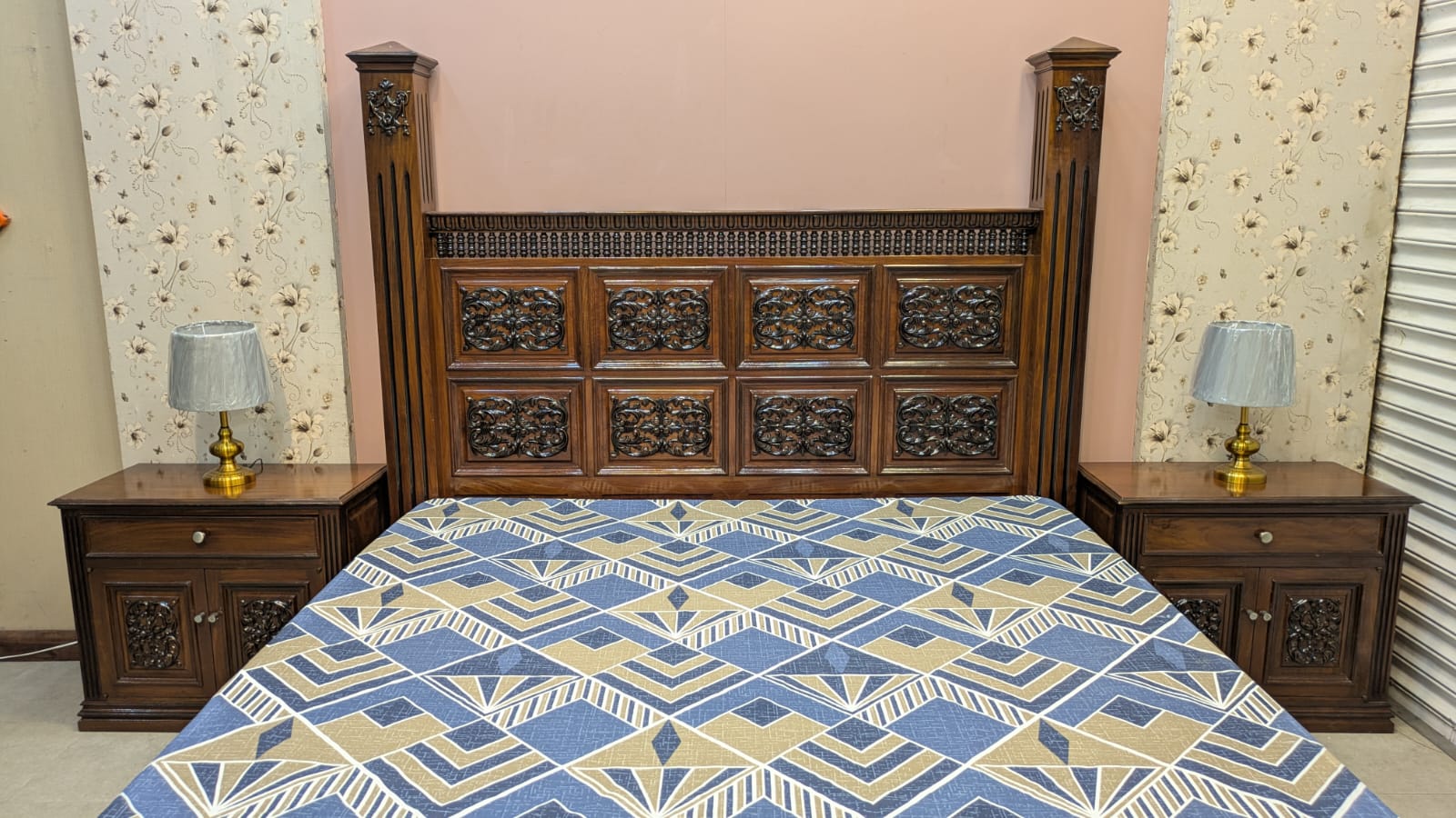Solid Sheesham Wood King Size Bed Set