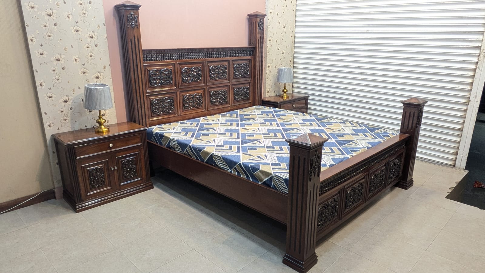 Solid Sheesham Wood King Size Bed Set
