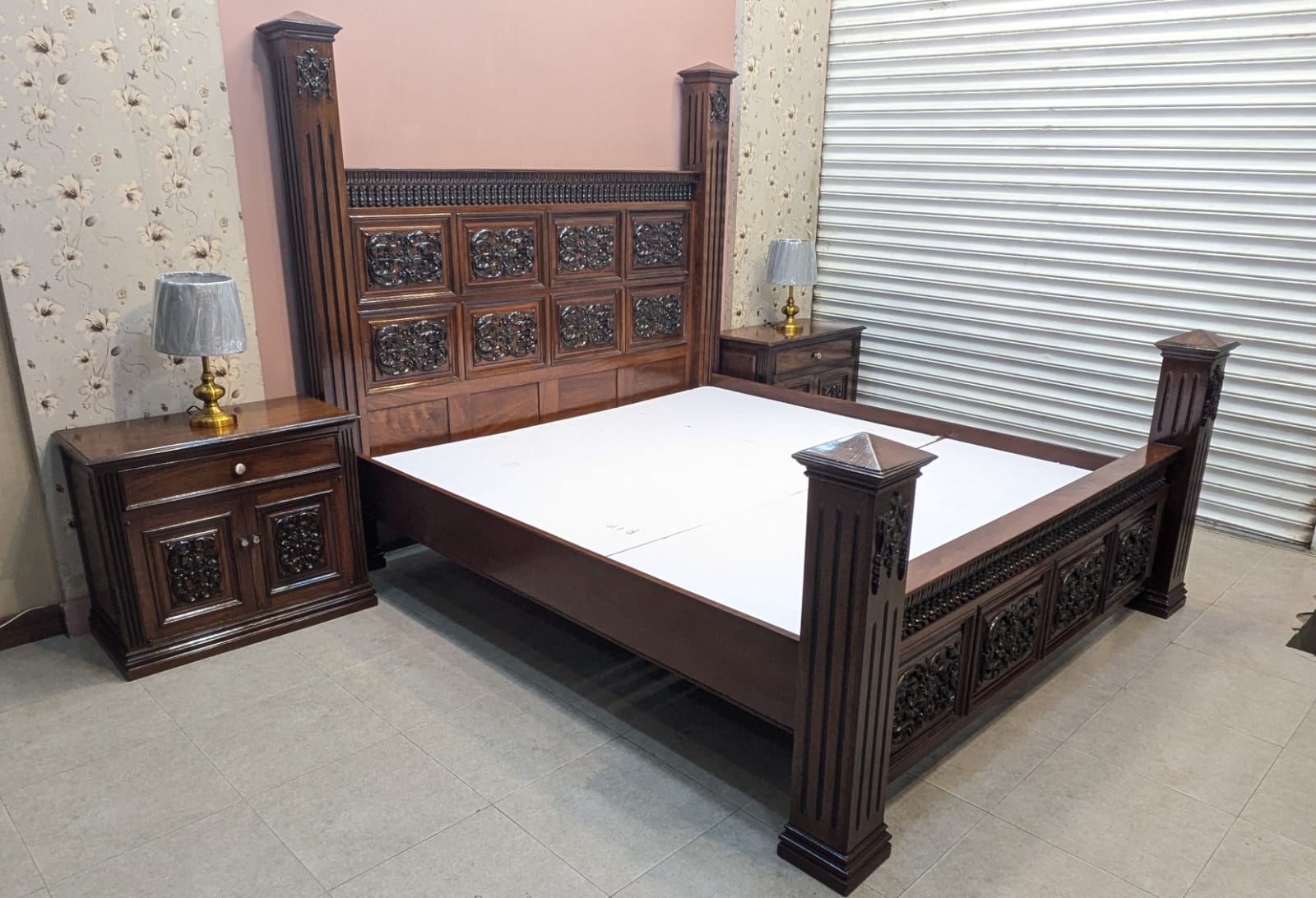 Solid Sheesham Wood King Size Bed Set