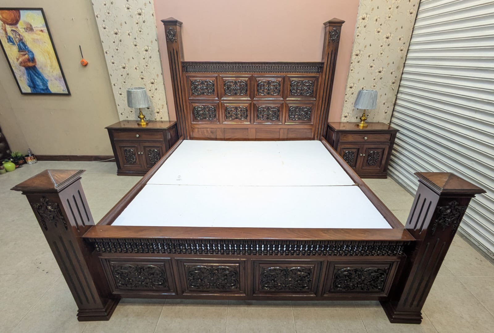 Solid Sheesham Wood King Size Bed Set
