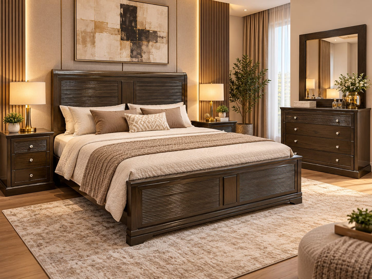 Inter Wood King Size Bed Set