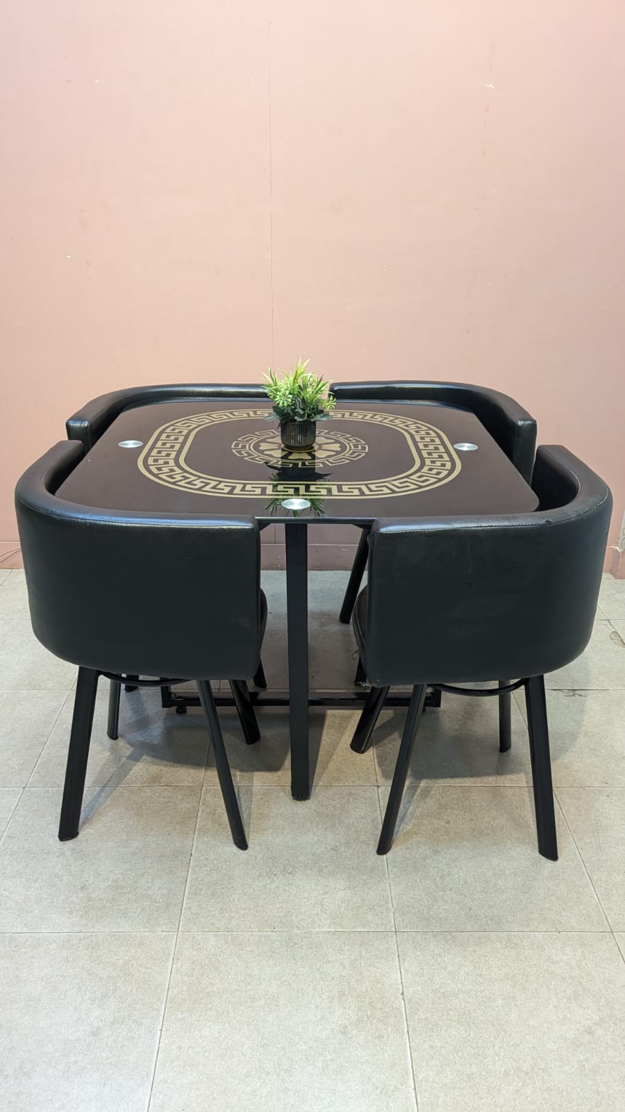 ELEGANT BLACK &amp; GOLD 4-SEATER DINING TABLE SET