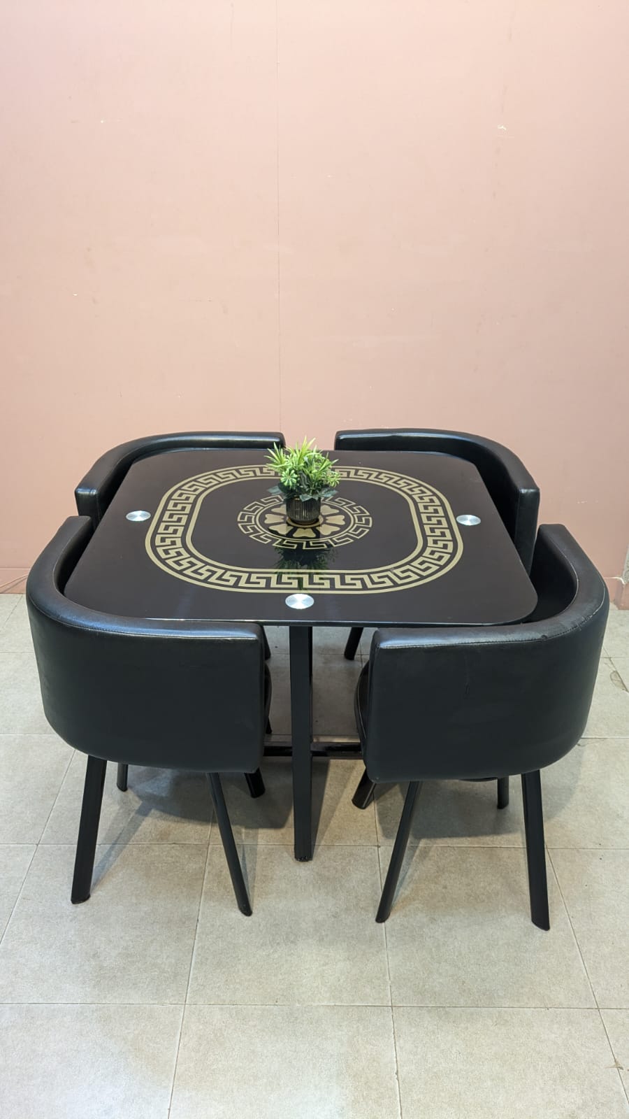 ELEGANT BLACK &amp; GOLD 4-SEATER DINING TABLE SET