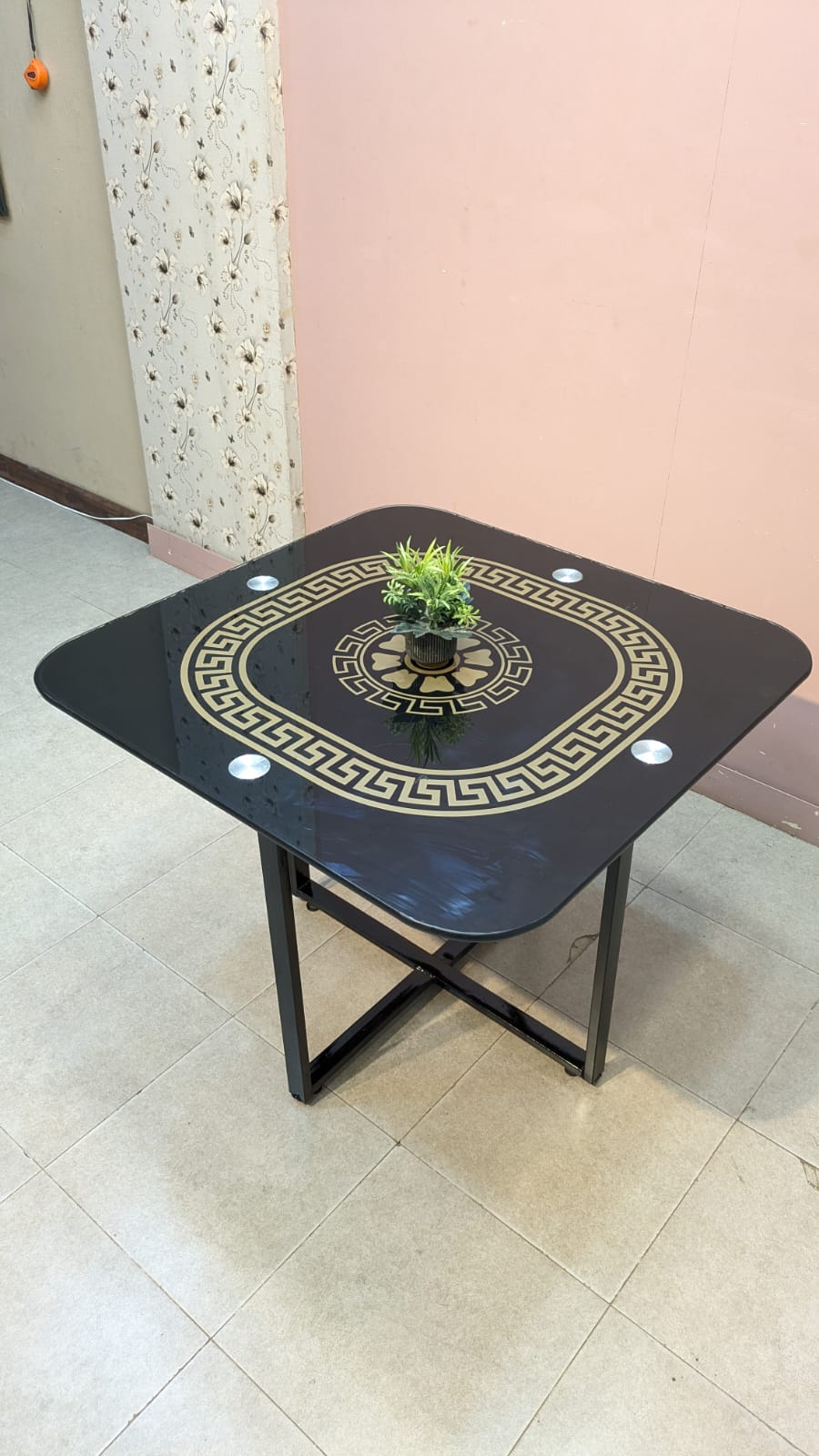 ELEGANT BLACK &amp; GOLD 4-SEATER DINING TABLE SET