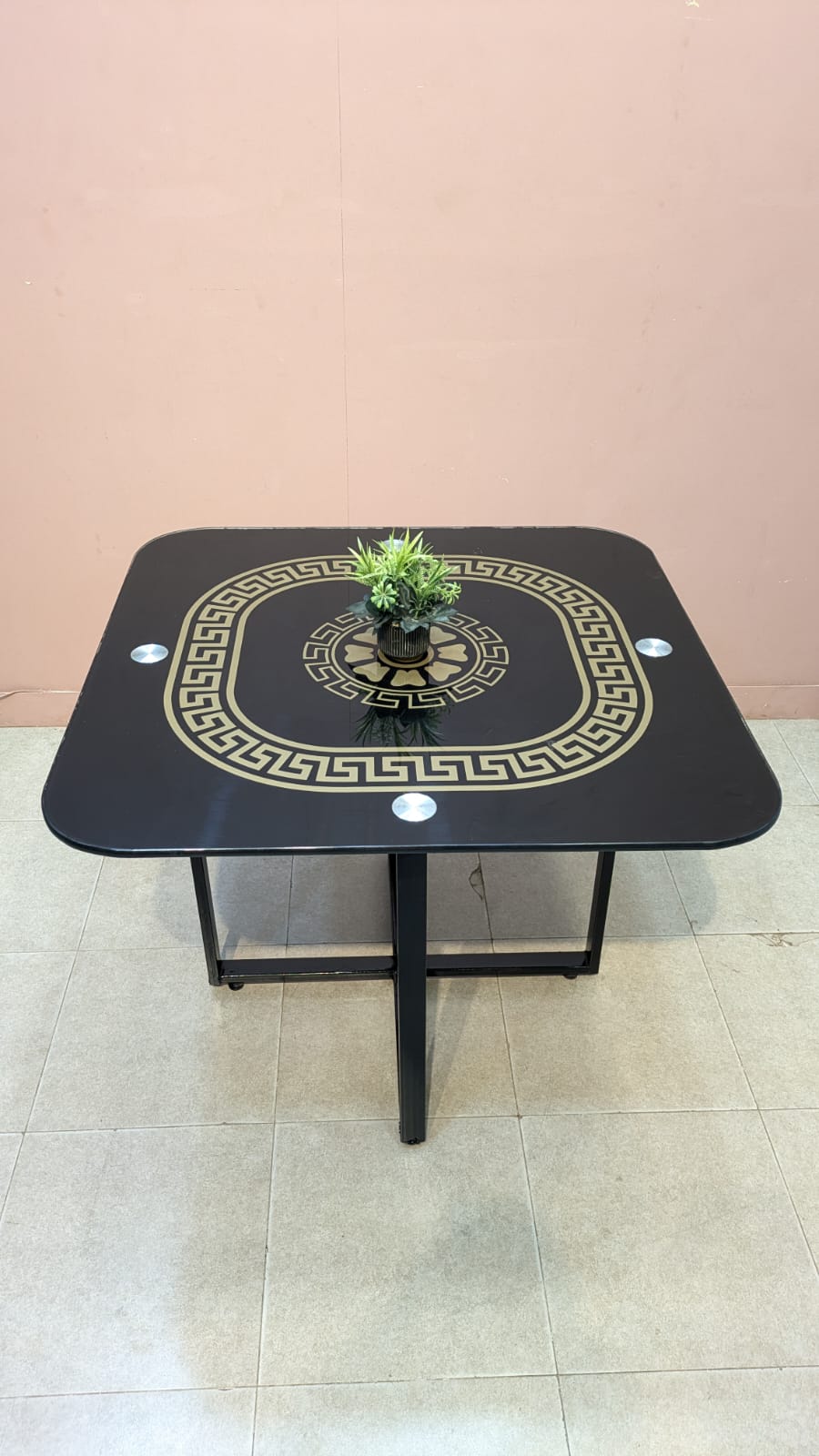 ELEGANT BLACK &amp; GOLD 4-SEATER DINING TABLE SET