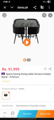 ELEGANT BLACK &amp; GOLD 4-SEATER DINING TABLE SET