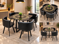 ELEGANT BLACK &amp; GOLD 4-SEATER DINING TABLE SET