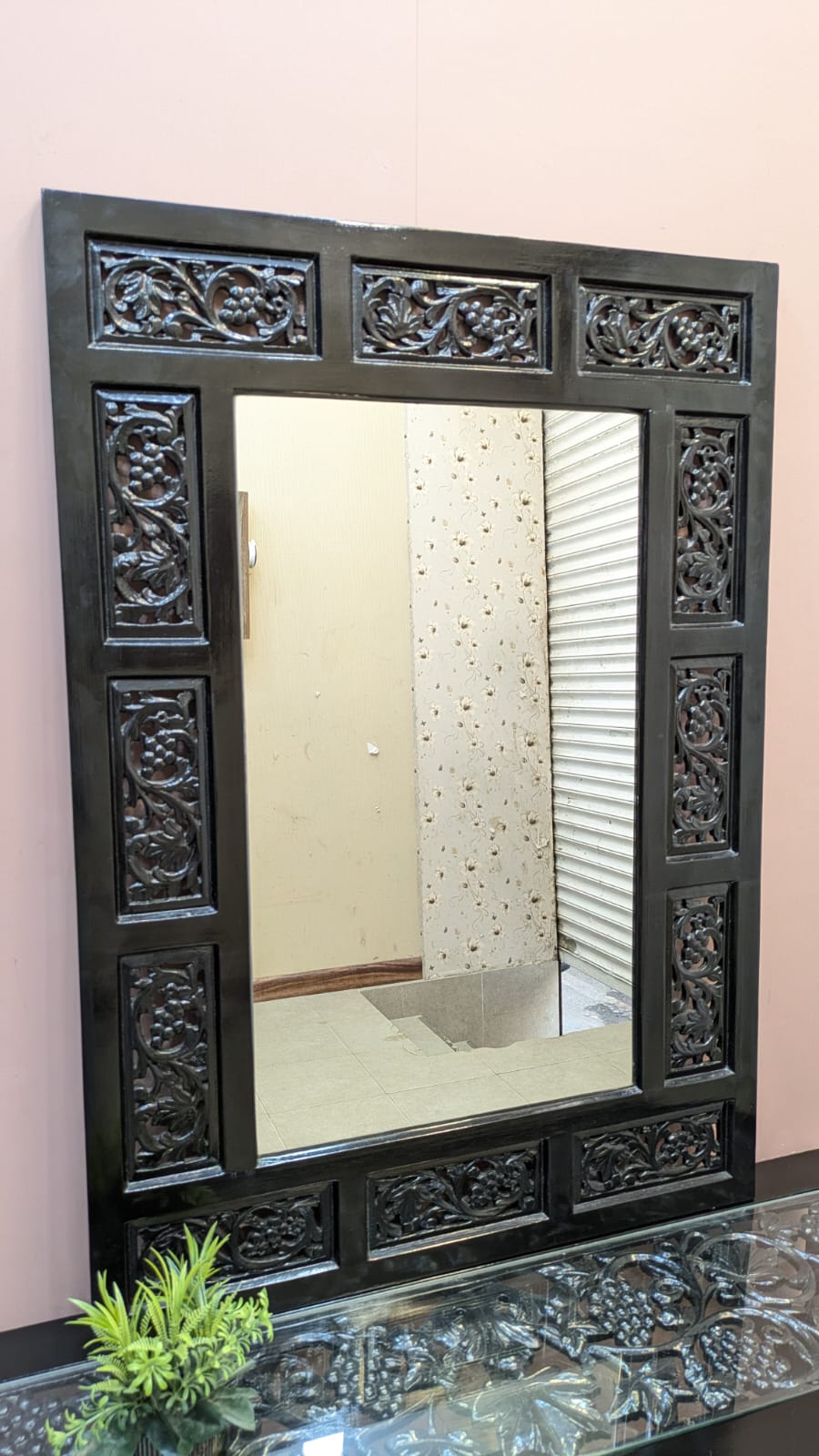 Solid Sheesham Wood Console With Wall Mounted Mirror