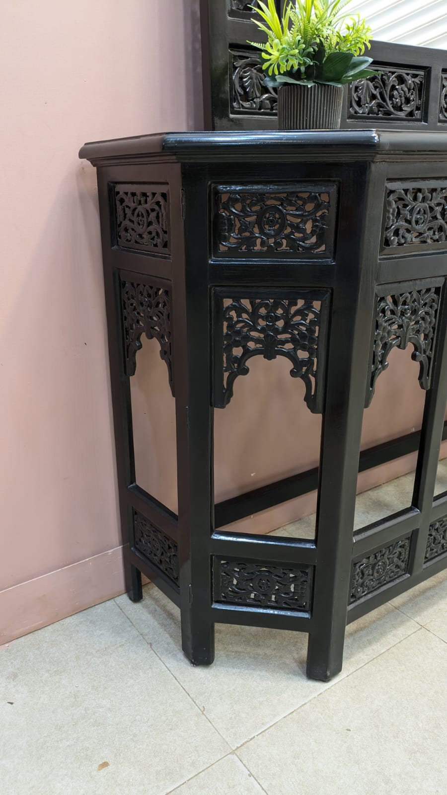Solid Sheesham Wood Console With Wall Mounted Mirror