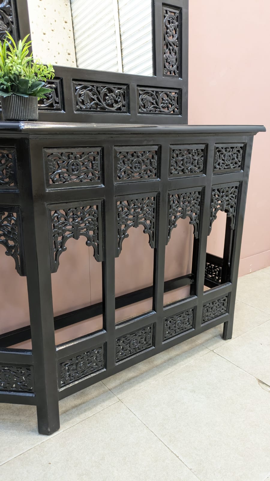 Solid Sheesham Wood Console With Wall Mounted Mirror