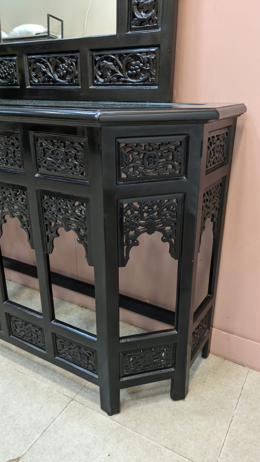 Solid Sheesham Wood Console With Wall Mounted Mirror