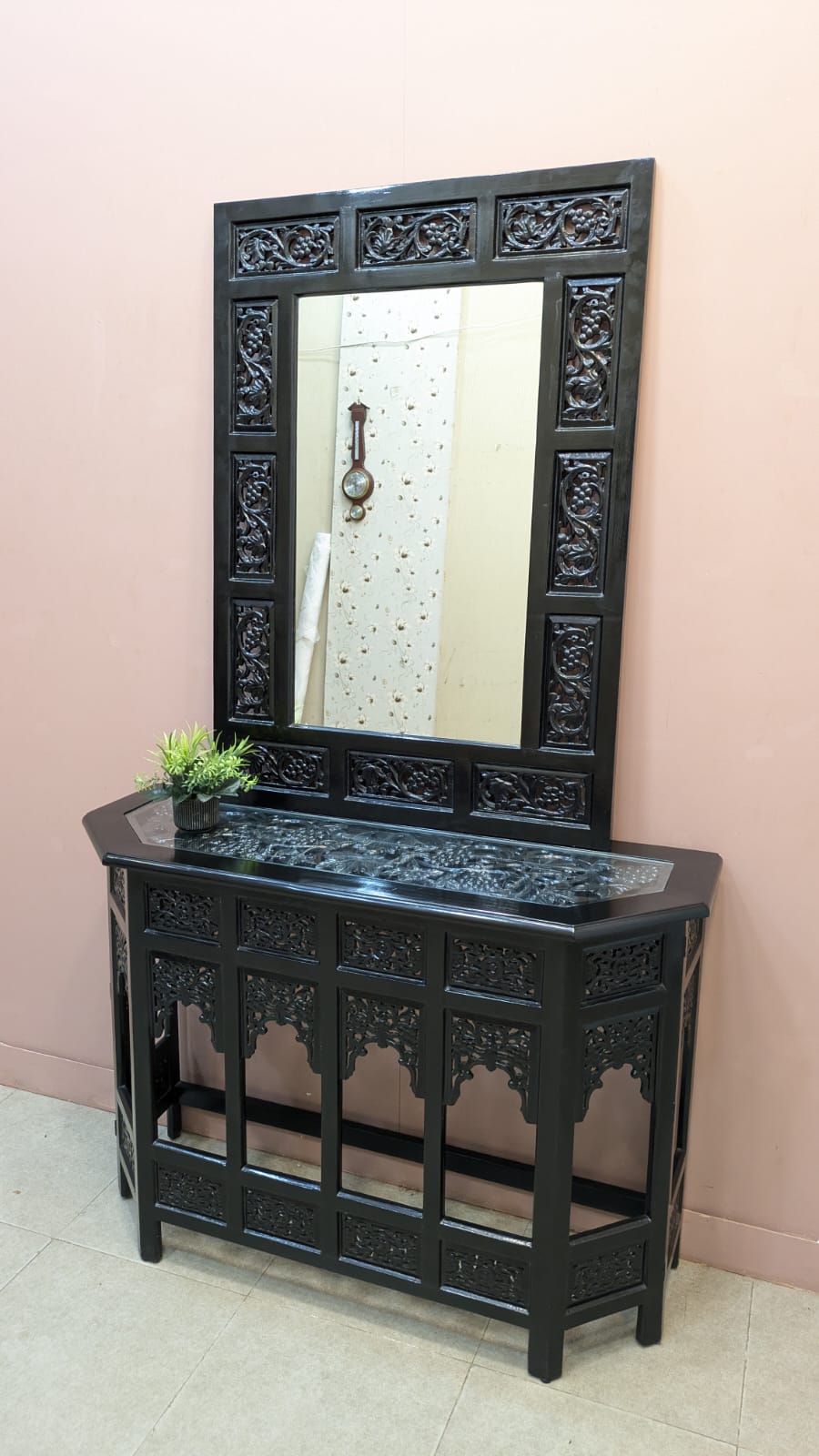 Solid Sheesham Wood Console With Wall Mounted Mirror