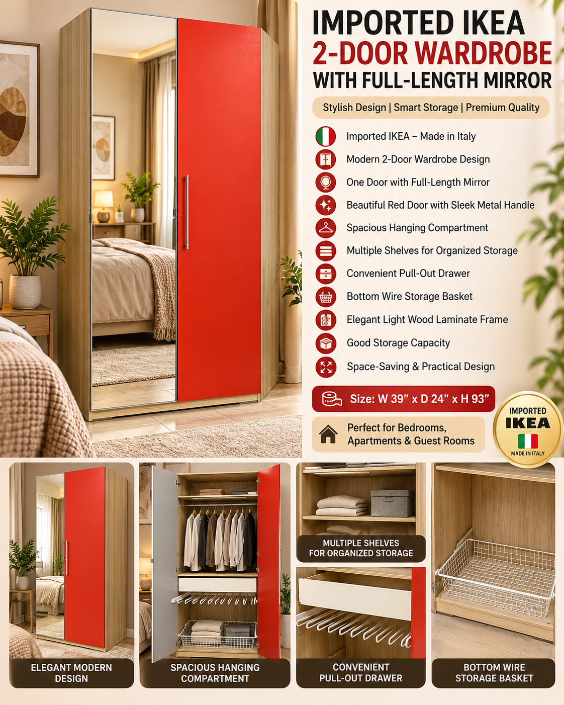 IMPORTED IKEA 2-DOOR WARDROBE