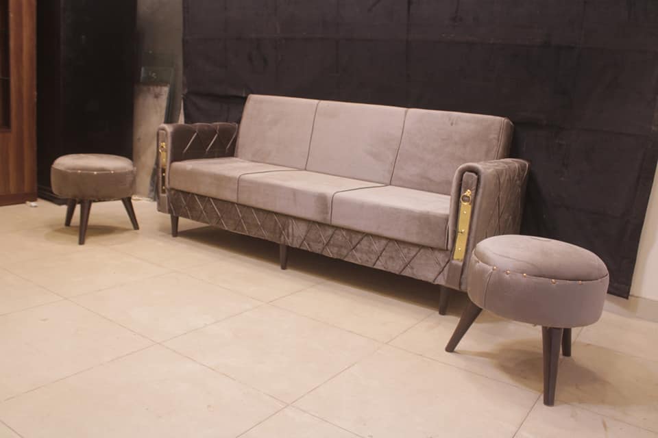 TGSC Stylish Sofa Cum Bed With Pair Of Ottoman