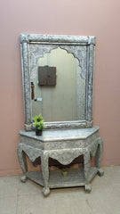 Handcrafted Silver Embossed Work Console with Mirror