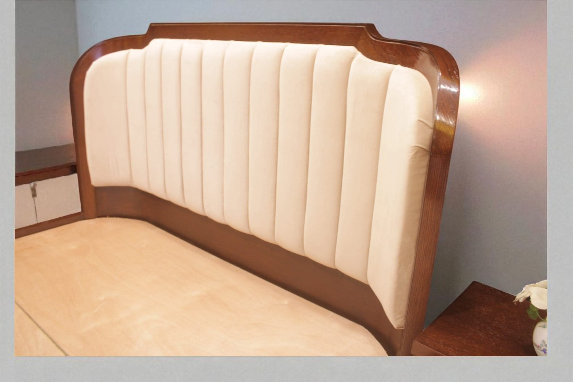 Brand New Ash Wood Cushioned Bed with 2 Night Stands