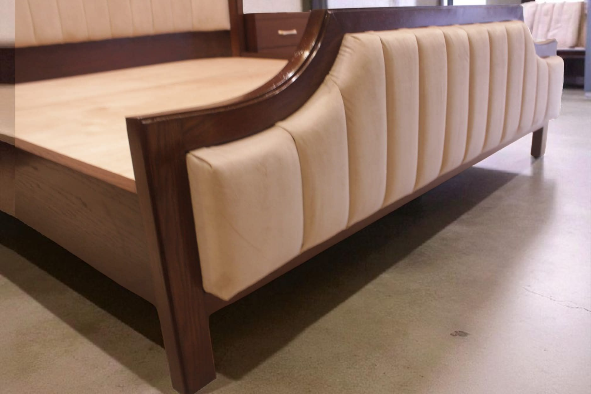 Brand New Ash Wood Cushioned Bed with 2 Night Stands