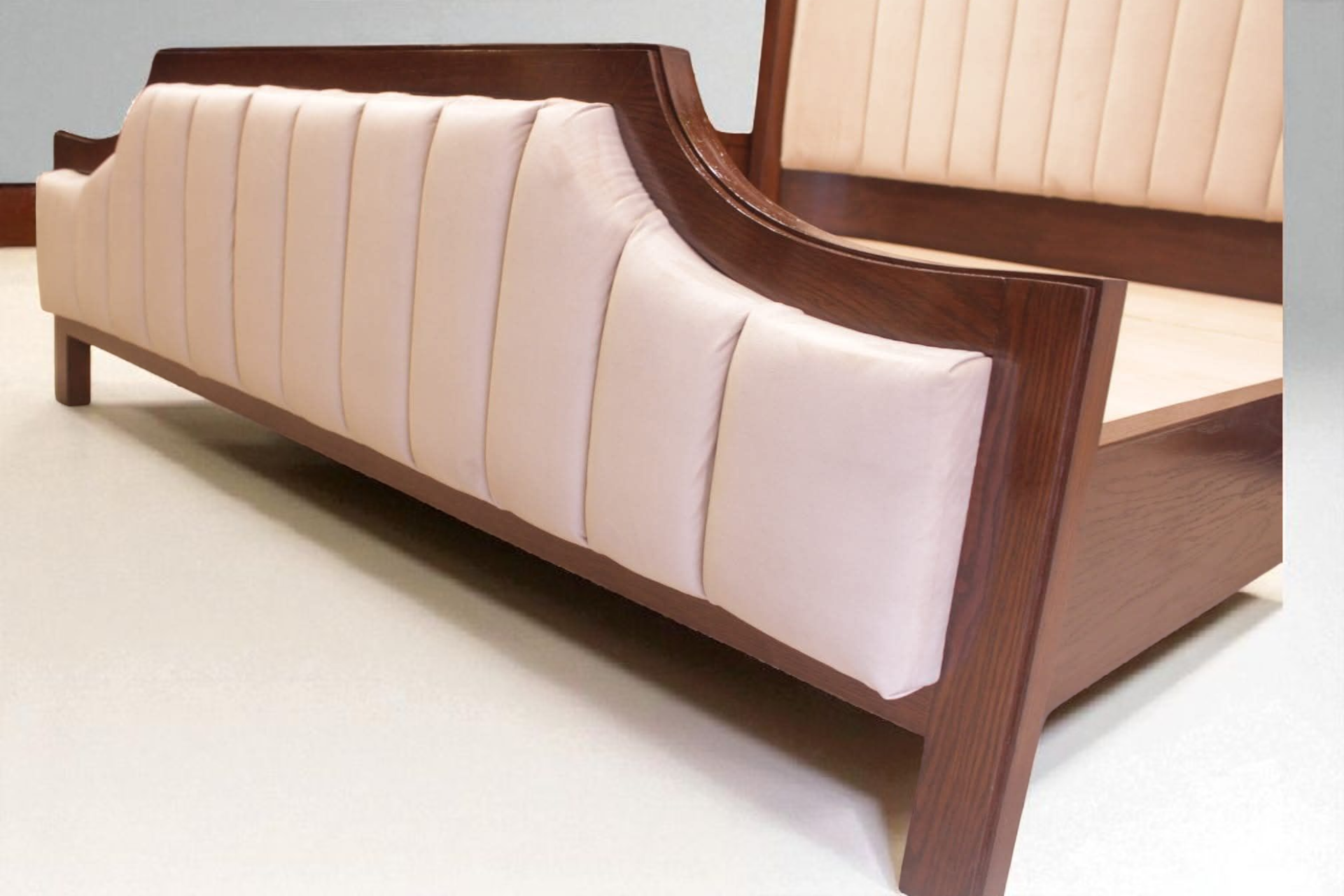 Brand New Ash Wood Cushioned Bed with 2 Night Stands