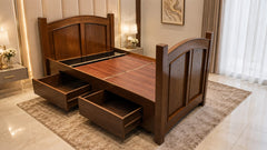 Oak wood & Oak Ply Single Bed With Storage Drawers